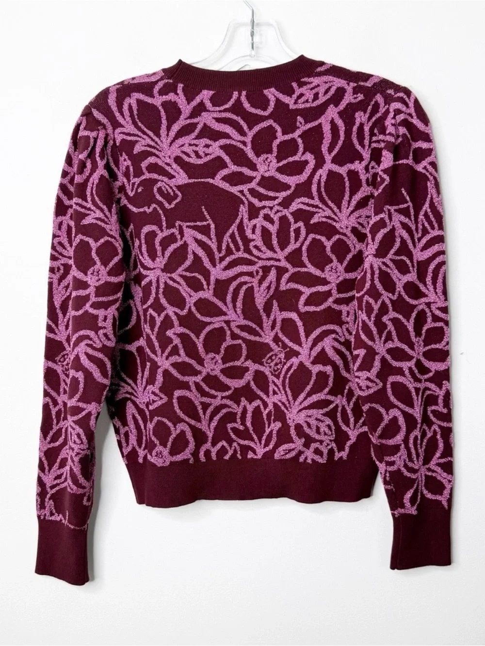 KATE SPADE Floral Scribble Flora Metallic Sweater Jacquard Crewneck Medium